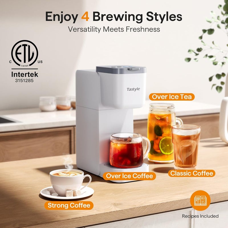 Tastyle Single Serve Coffee Maker for K Cup, Ground and Tea, Hot and Iced Coffee Machines with Bold Setting, 6 to 16 Oz Brew Sizes, Compact for Small Spaces, White (2.0 Version) - Image 2
